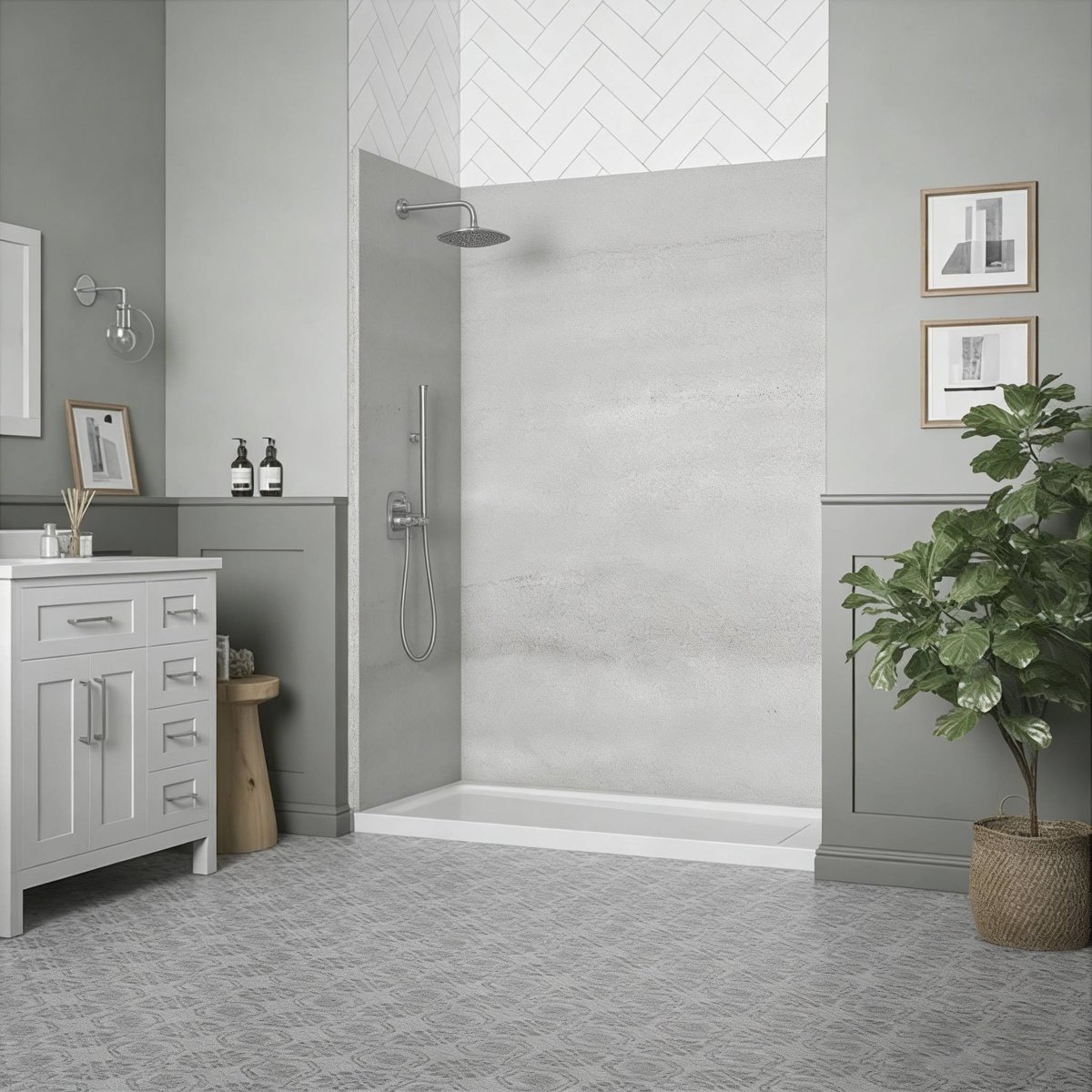 Commercial SPC Alcove Shower Wall Kit With Decorative Lines For Us And Eu Contractors thumbnail 7